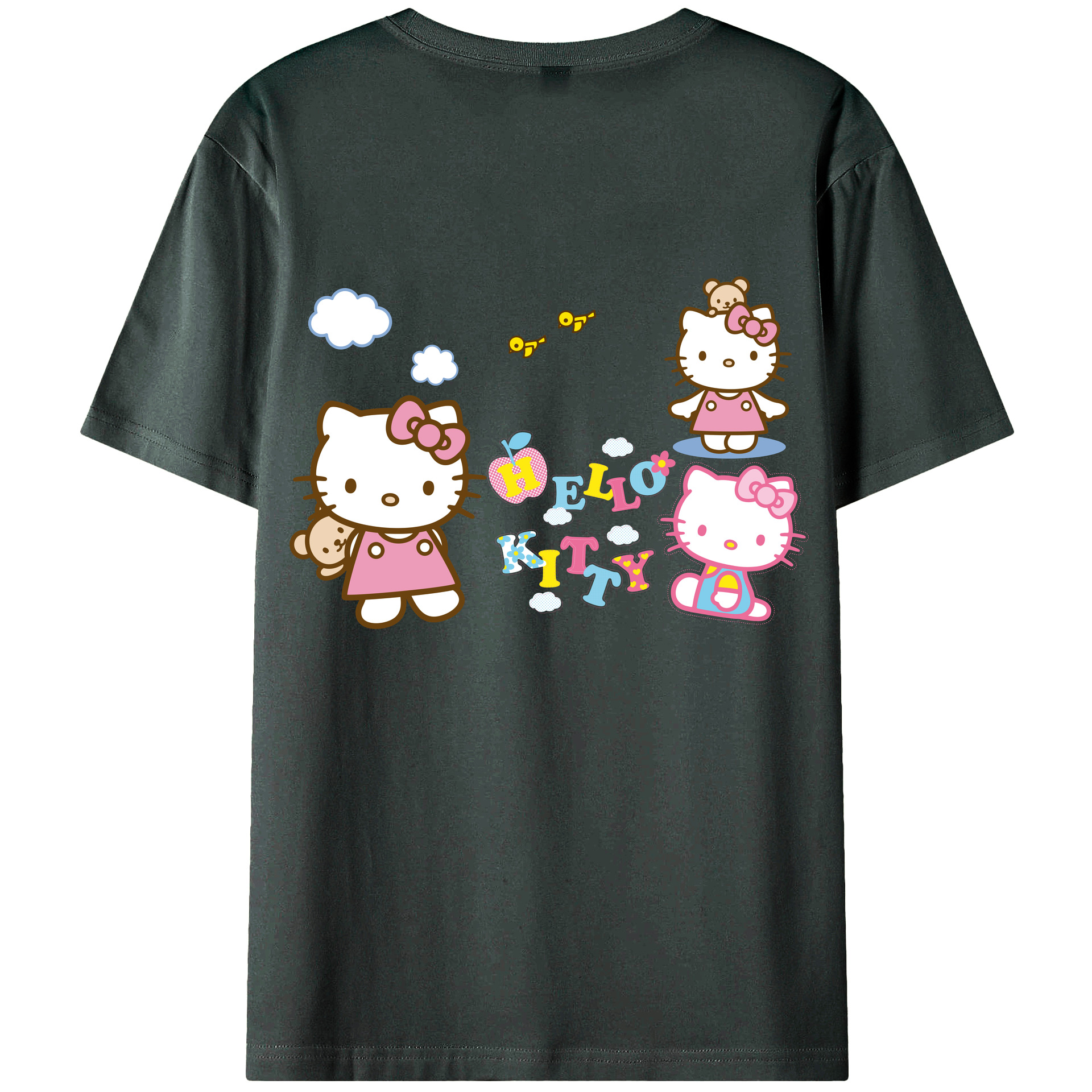 （画像用） Hello Kitty ハローキティ 綿100％ メンズ半袖Tシャツ（バックプリント） 通気性